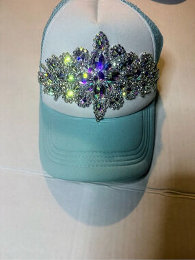 Jeweled Trucker Hat in Blue & White Like New